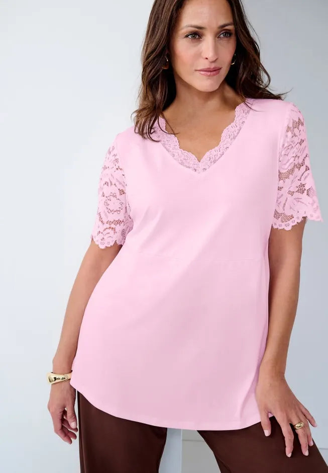 Lace Trim V-Neck Top