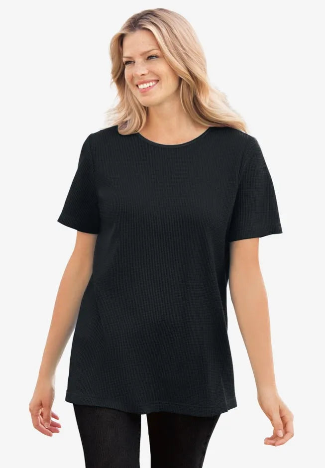 Waffle Thermal Satin Trim Tee