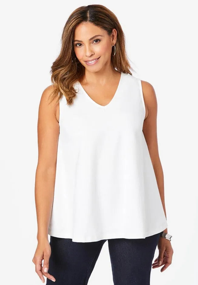 Stretch Cotton V-Neck Trapeze Tank