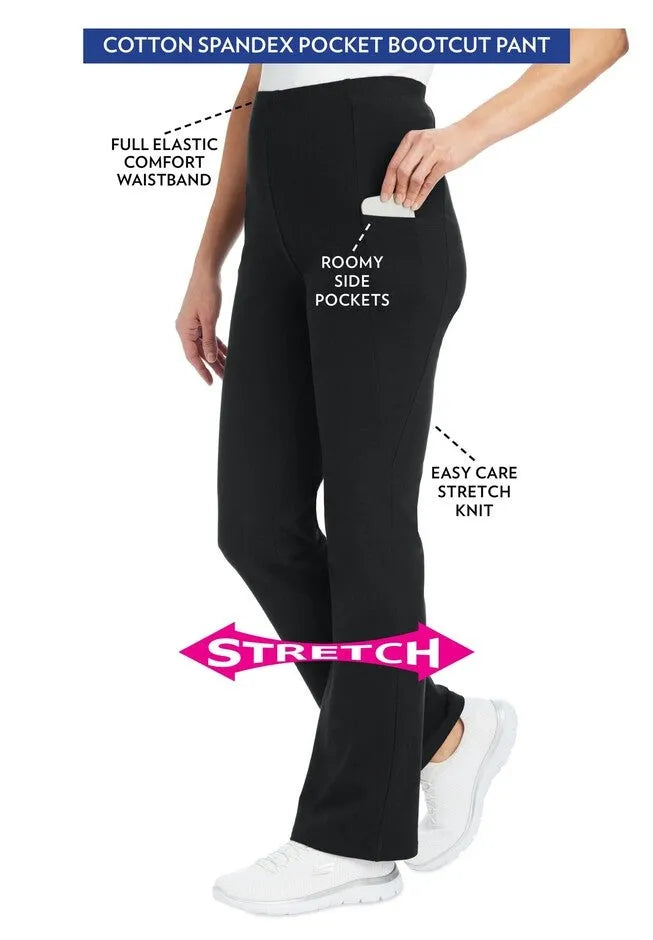 Stretch-Cotton Knit Pull-On Bootcut Pocket Leggings