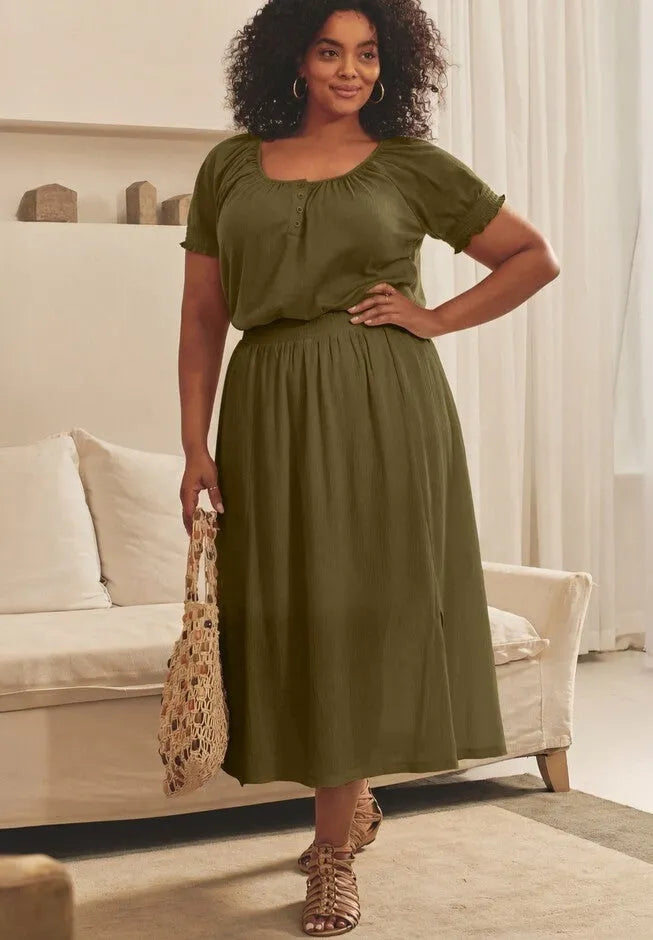 Knit Gauze Smocked Skirt