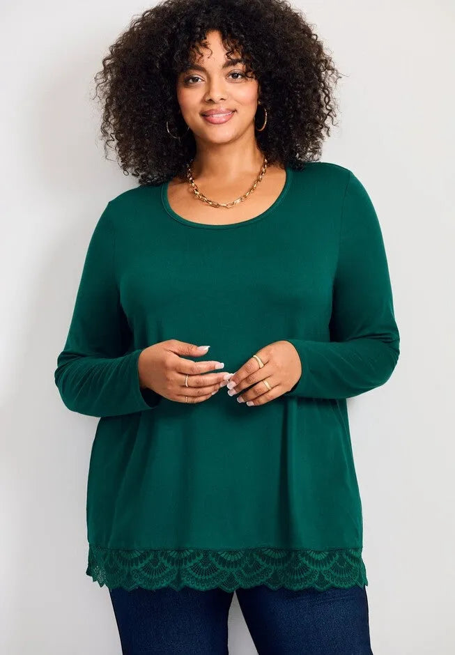 Lace Hem Crewneck Tunic