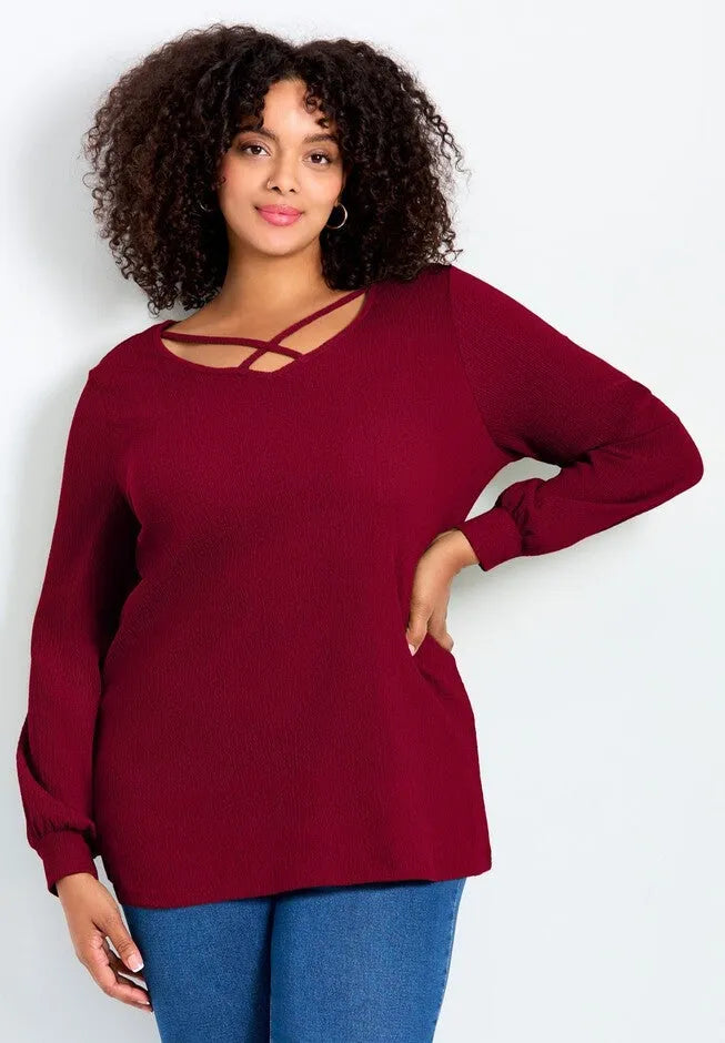 Knit Crepe Criss-Cross Top