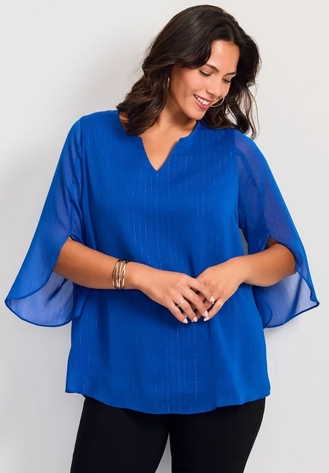 Lurex Stripe Tulip Sleeve Blouse