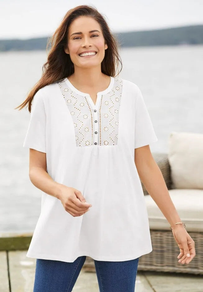 Eyelet Henley Tee