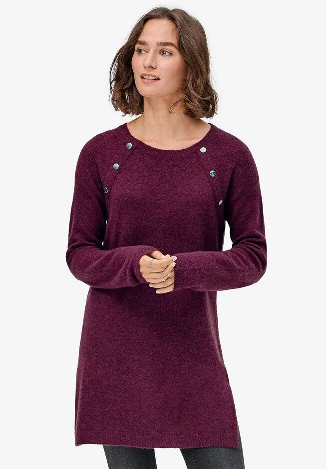 Button-Trim Sweater Tunic