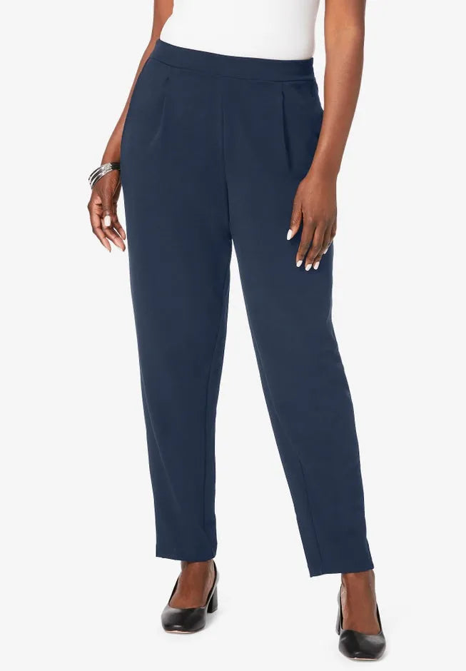 Stretch Knit Crepe Straight Leg Pants