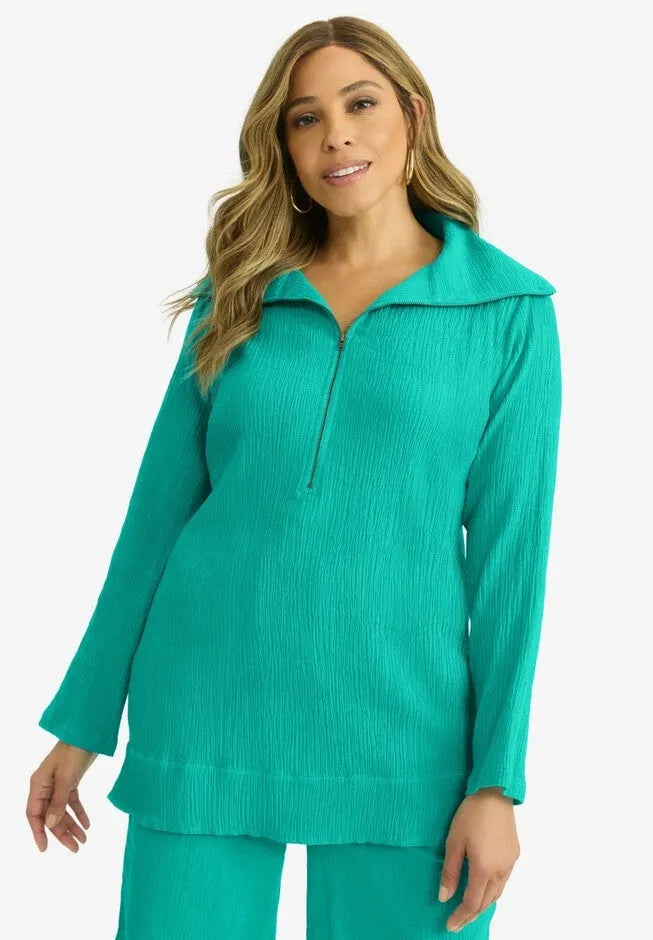 Gauze Half-Zip Tunic