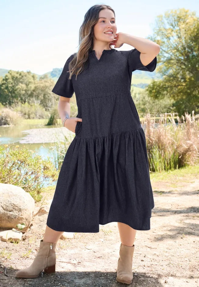 Tiered Denim Maxi Dress