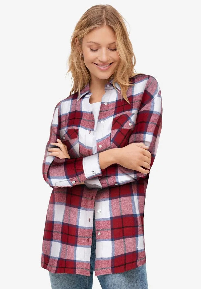 Plaid Button-Front Flannel Tunic