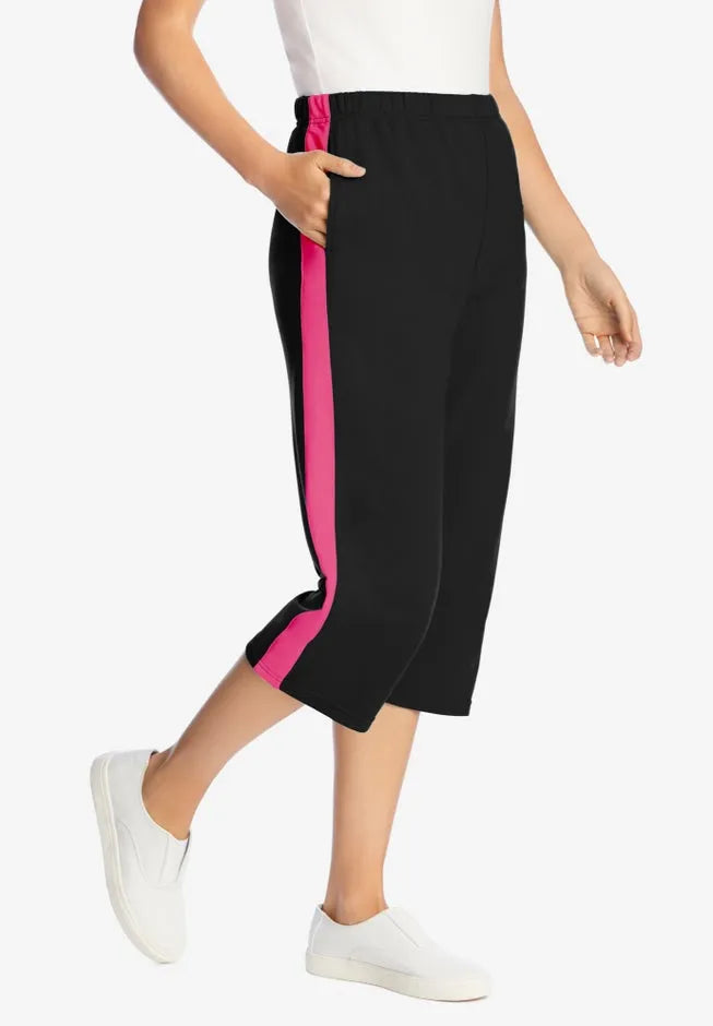 Side-Stripe Cotton French Terry Capri