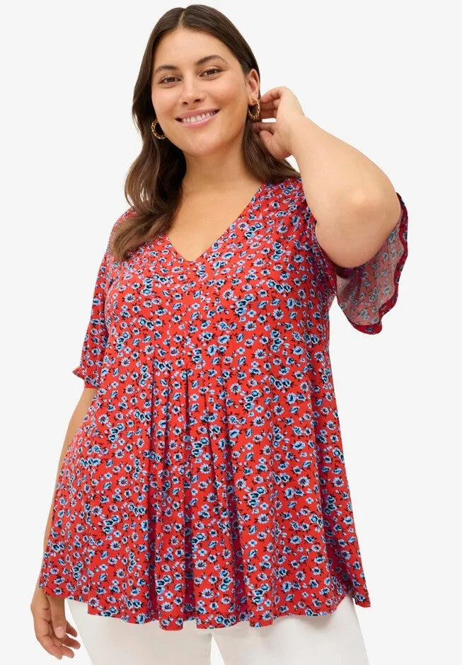 V-Neck Front Pleat Tunic