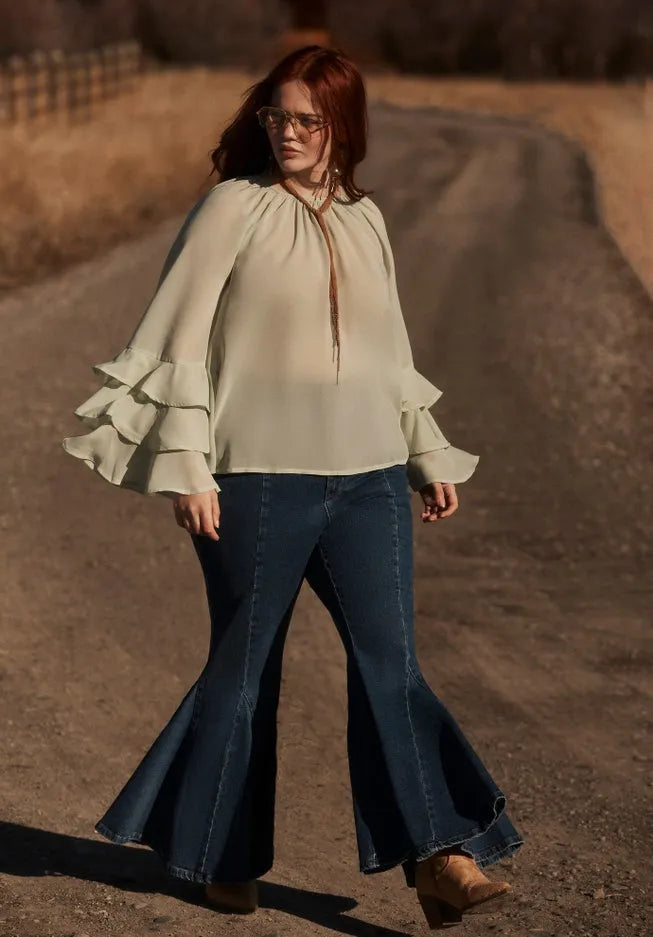 High Waisted Flare Godet Jean