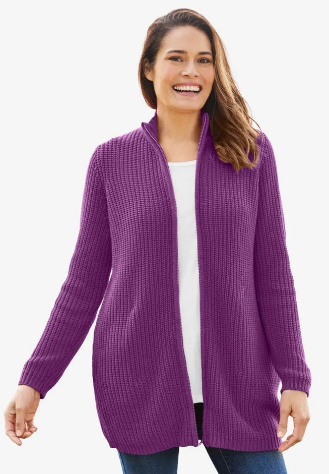 Zip Front Shaker Cardigan Sweater