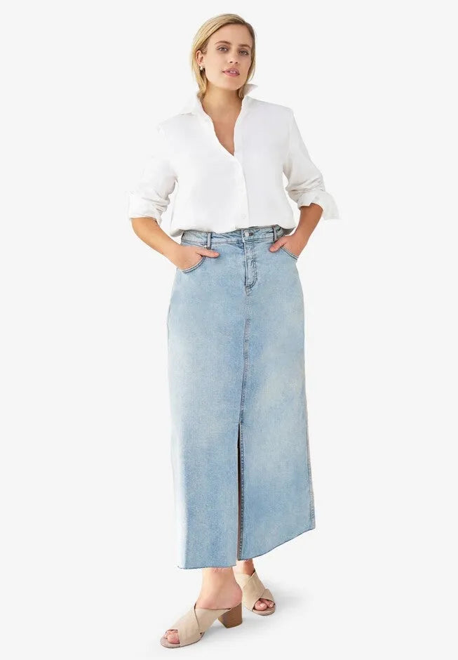 Strecth Denim Mid-rise Maxi Skirt
