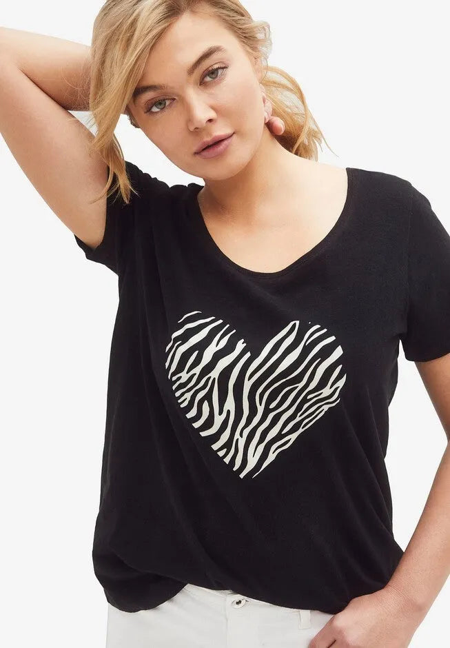 100% Cotton Jersey Slub Scoopneck Short Sleeve Graphic Tee