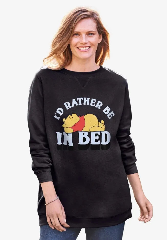 Disney Women’s Long Sleeve Fleece Sweatshirt Winnie the Pooh Rather Be In Bed