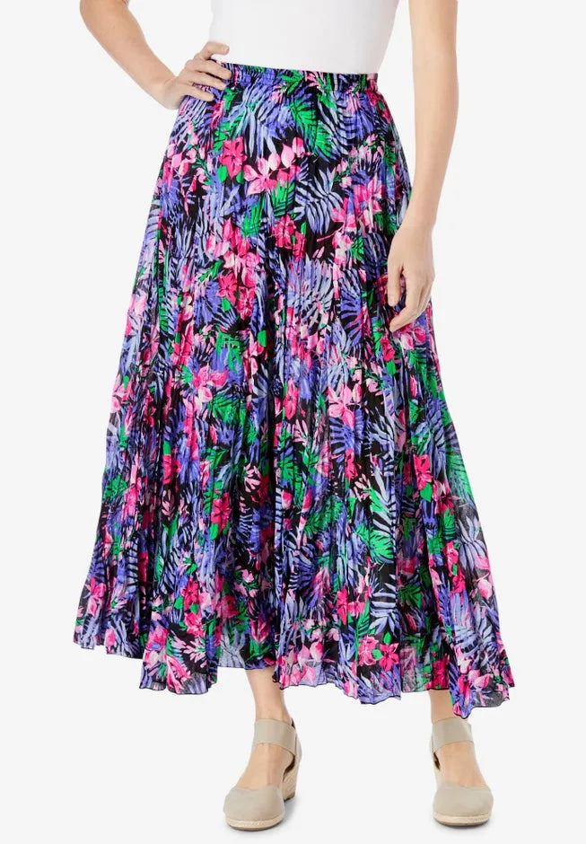 Pull-On Elastic Waist Crinkle Printed Skirt