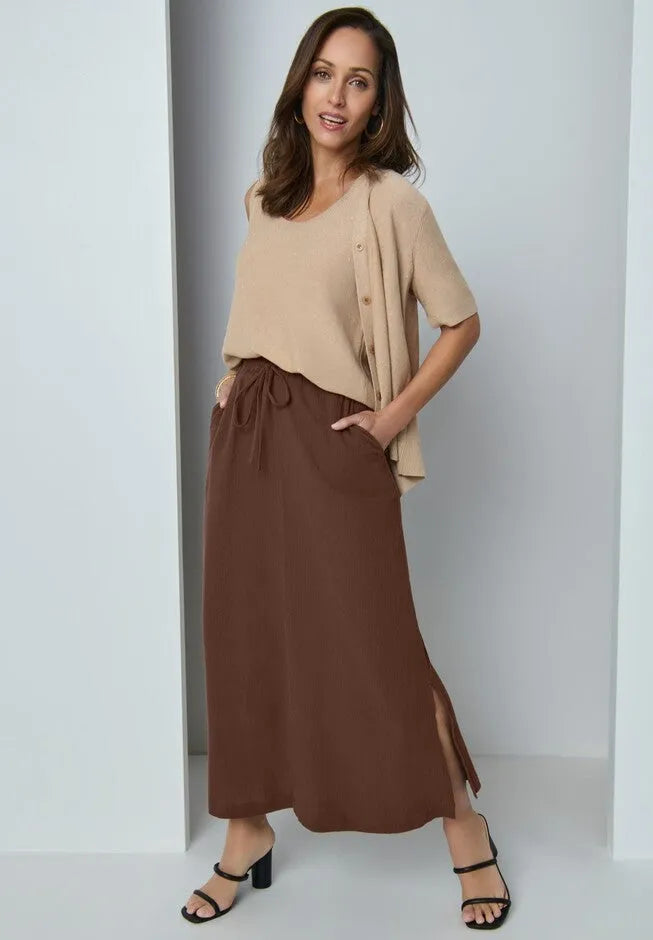 Cotton Gauze A-Line Midi Skirt