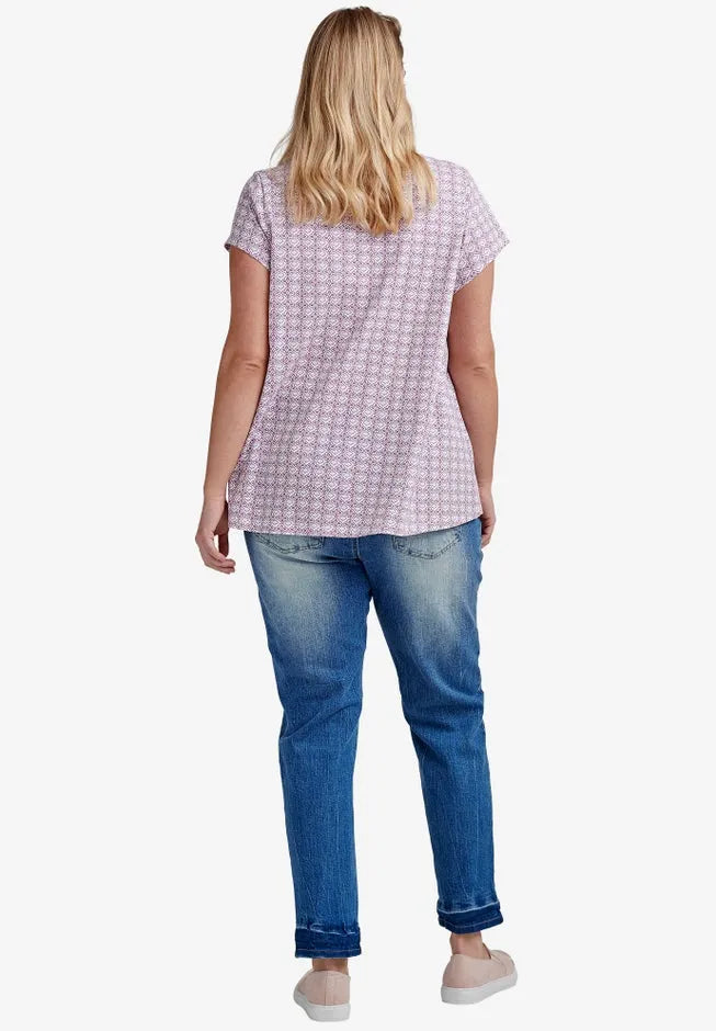 100% Cotton Twisted V-Neck Short Sleeve Tee With Inverted Pleat