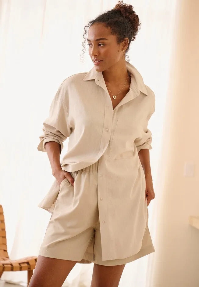 Oversized Linen-Blend Boyfriend Shirt
