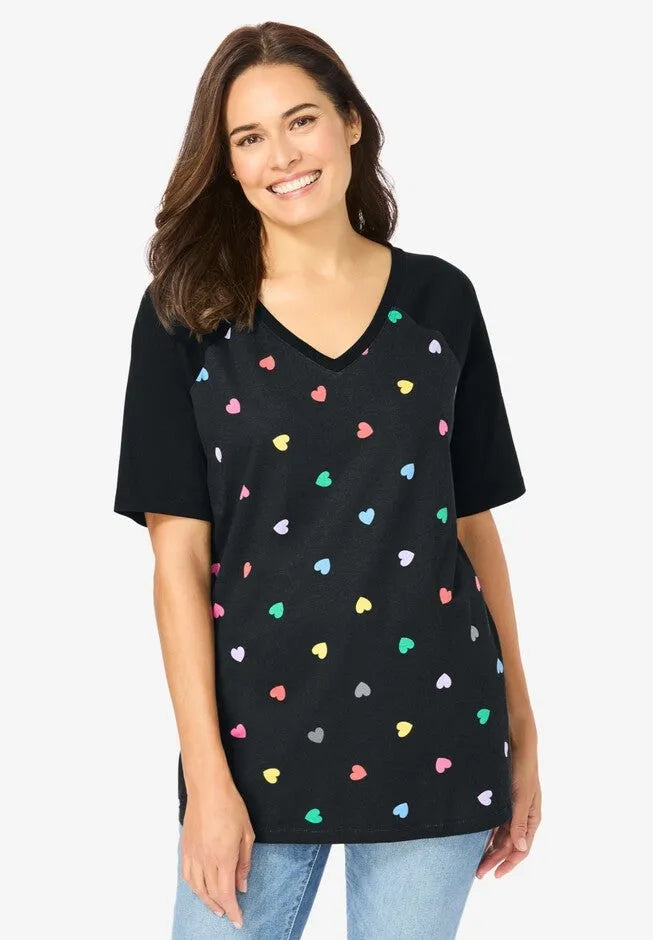 Elbow Sleeve V-Neck Baseball Tee