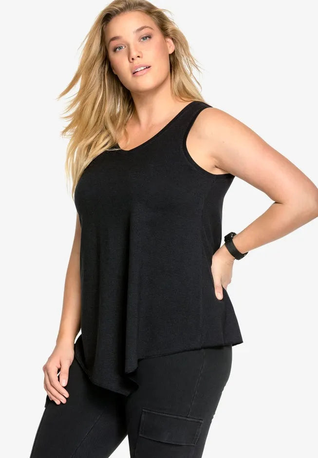 V-Neck Pointed Front A-Line Tank Top