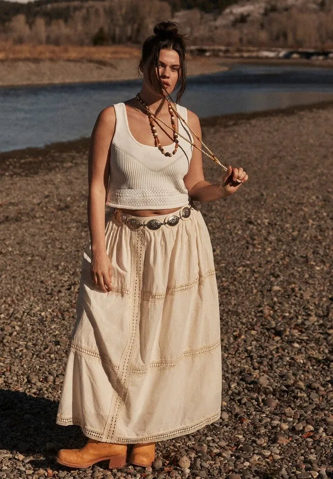 Lace Insert Midi Skirt