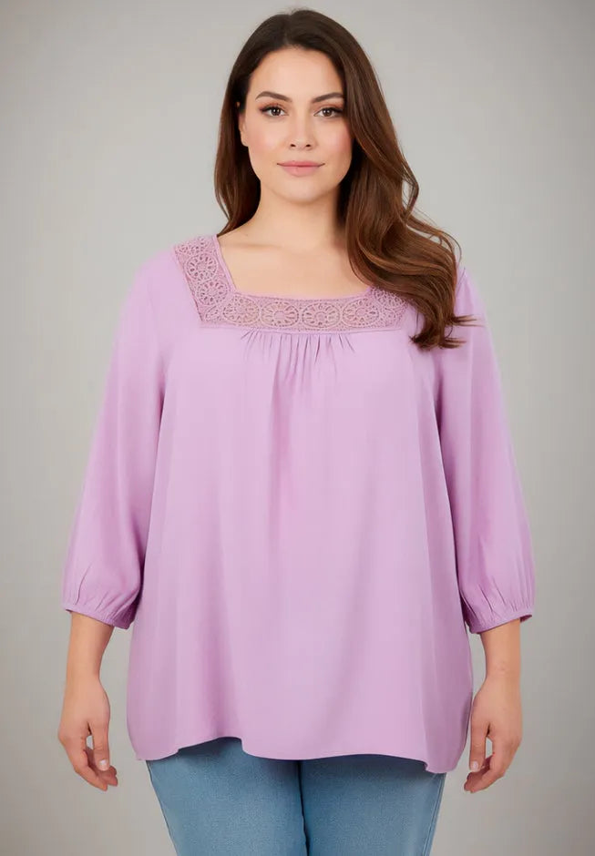 Lace Neckline Peasant Blouse