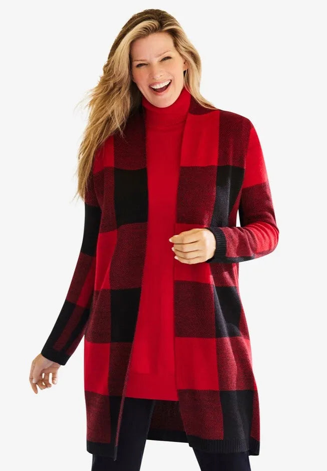 Jacquard Open Front Duster Sweater